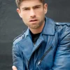 Mens Quilted biker Leather Motorcycle Jacket Blue