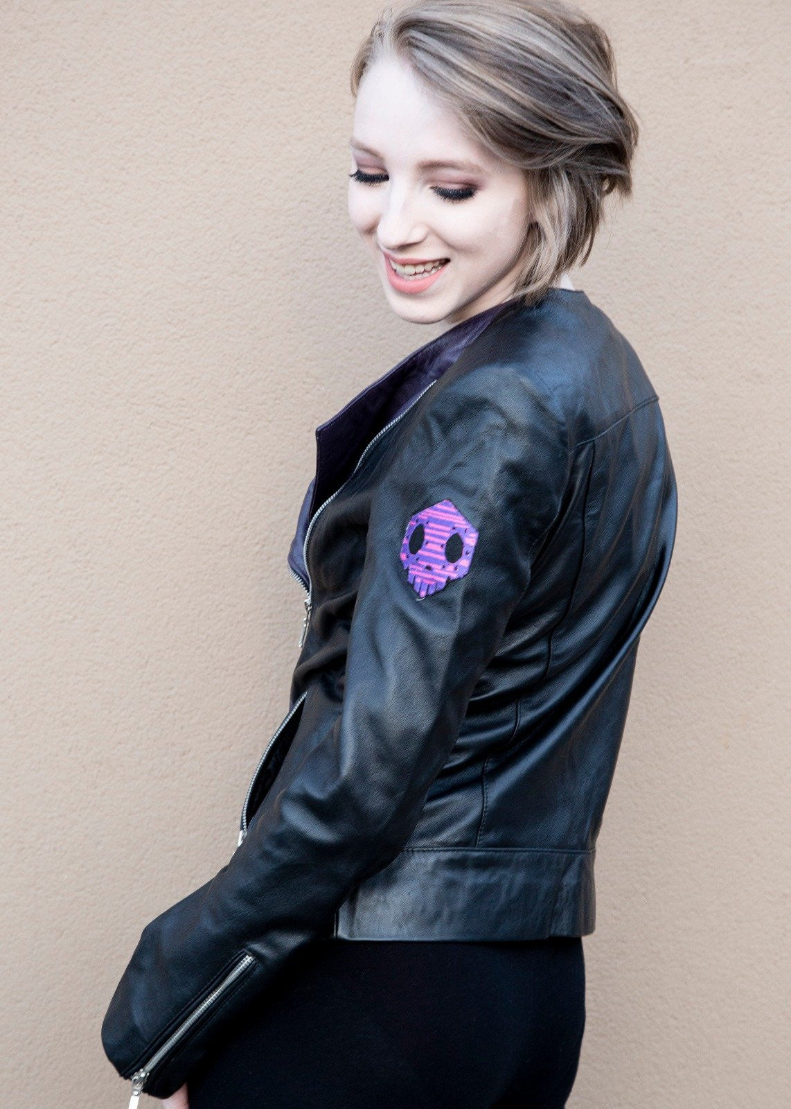 Womens Overwatch Sombra Asymmetrical Moto Leather Jacket