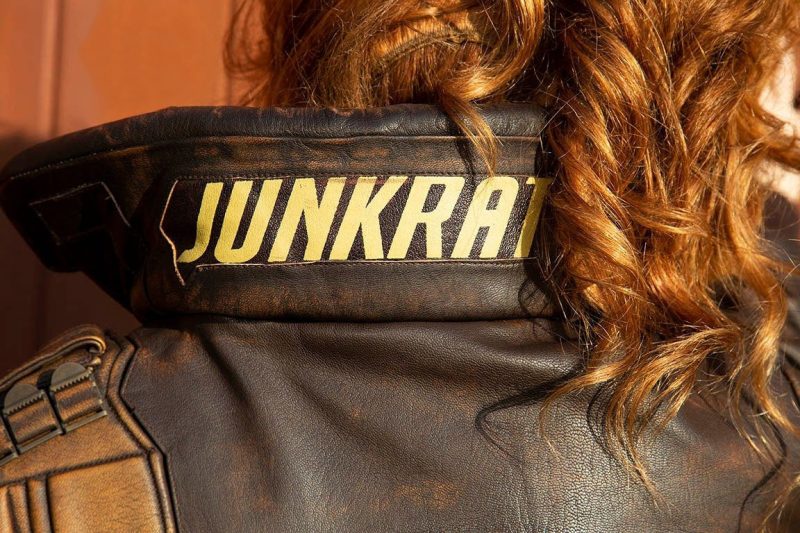 Overwatch Womens Junkrat Leather Jacket Back Text