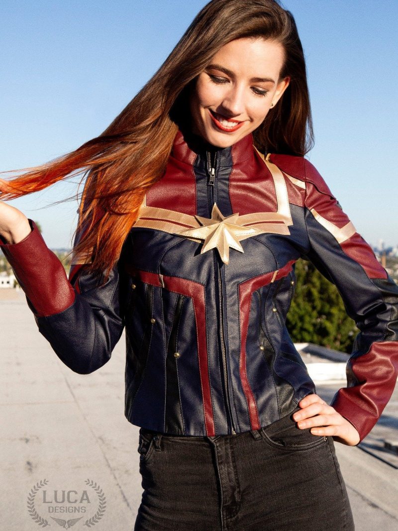 Womens Captain Marvel Leather Jacket Brie Larson Carol Danvers