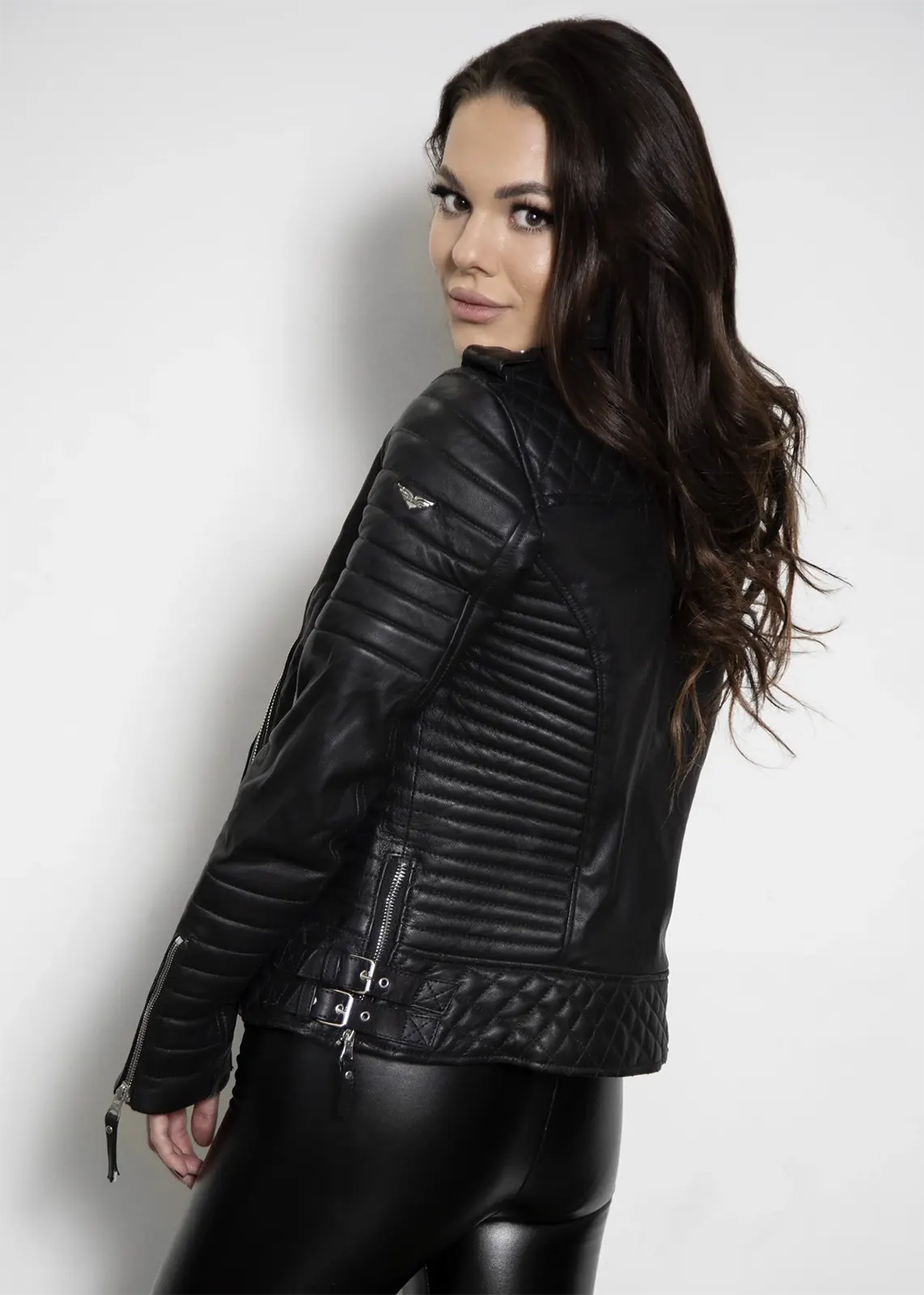 Buy Womens Quilted Leather Motorcycle Jacket Black | LucaJackets