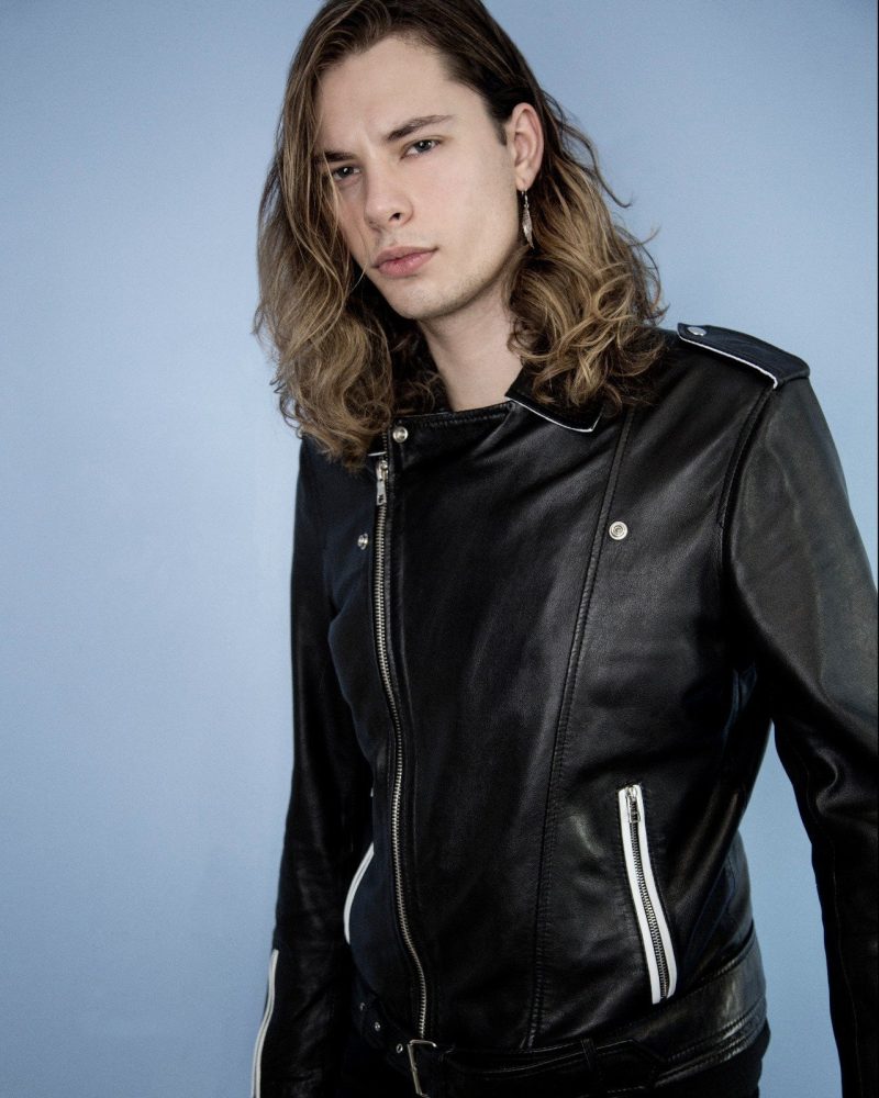 Mens Fashion Leather Jacket Black White Contrast