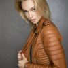 Womens Quilted Leather Motorcycle Jacket Brown