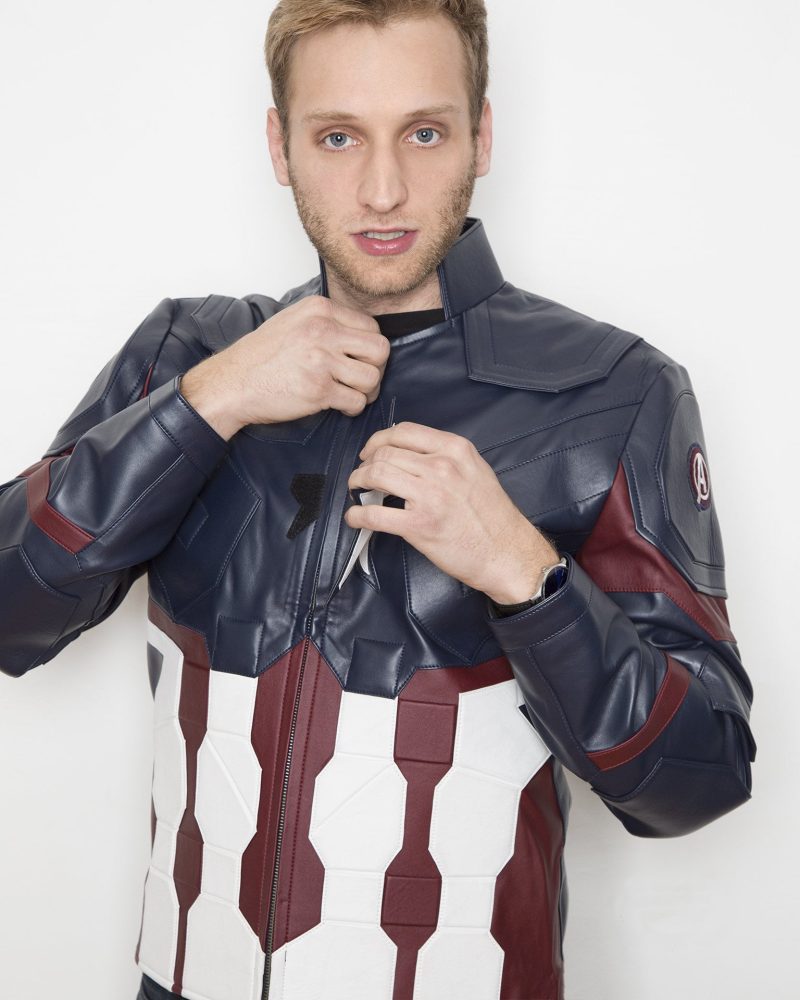 Mens Captain America Leather Jacket Avengers Age of Ultron
