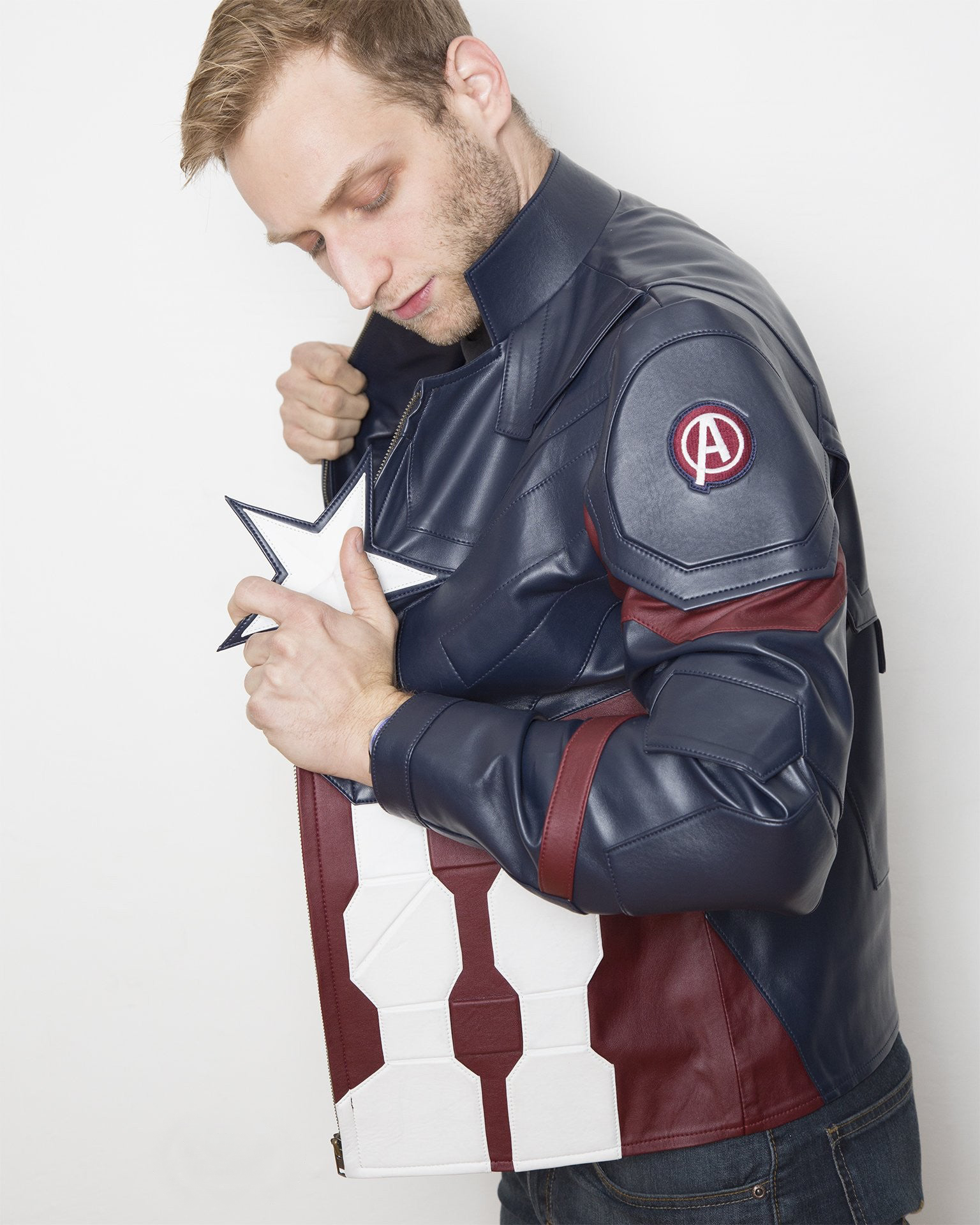 Mens Captain America Leather Jacket Avengers Age of Ultron