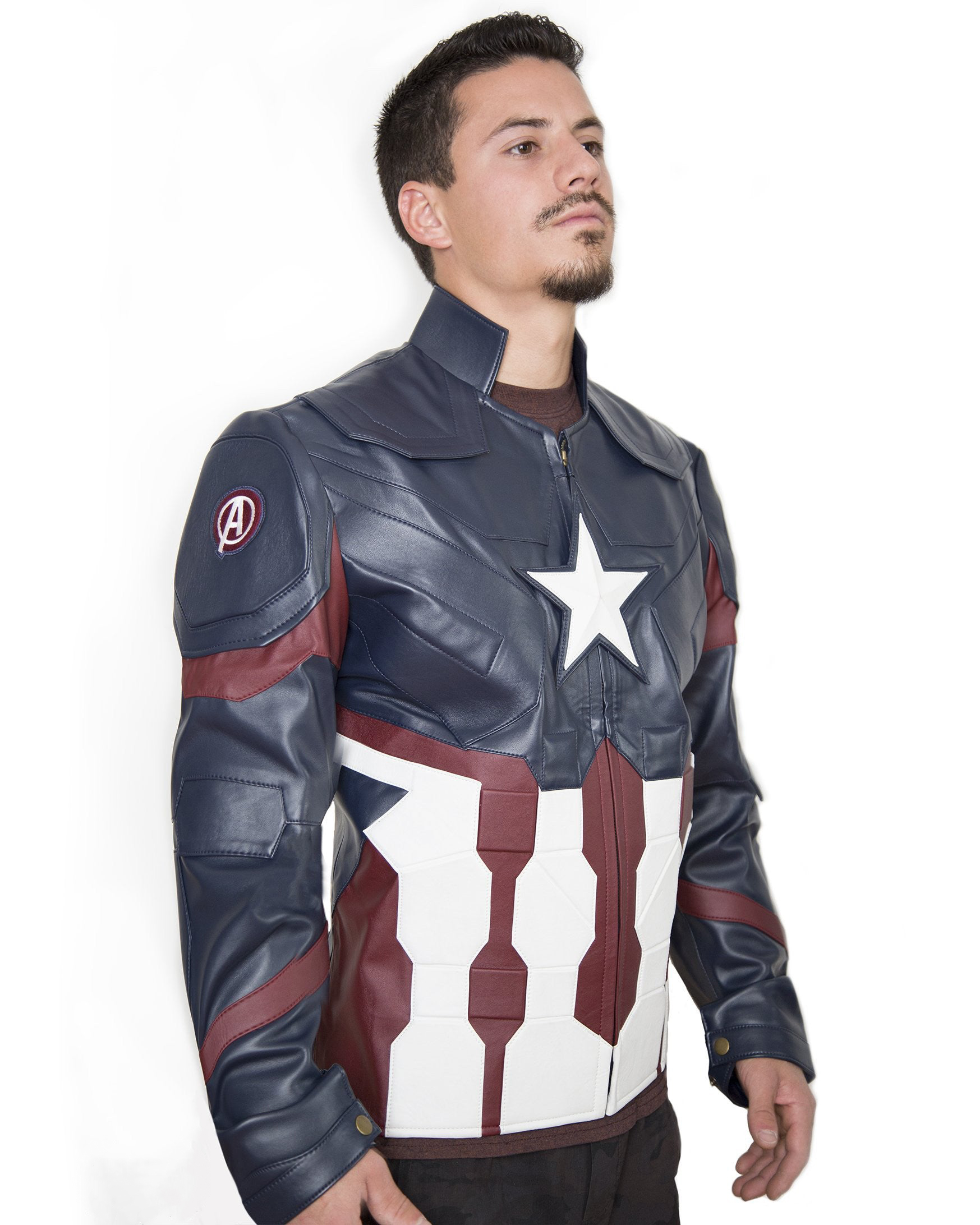 Mens Captain Star Spangled Red White Blue America Leather Jacket Luca Designs