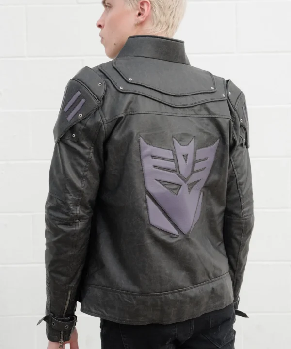 Mens Transformers Decepticon Shield Leather Jacket Black Armor