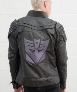 Mens Transformers Decepticon Shield Leather Jacket Black Armor