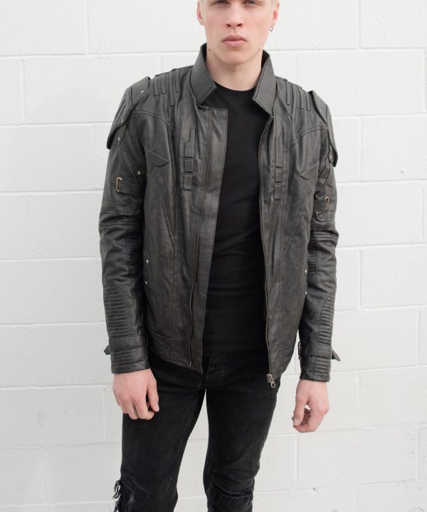 Mens Transformers Decepticon Shield Leather Jacket Black Armor