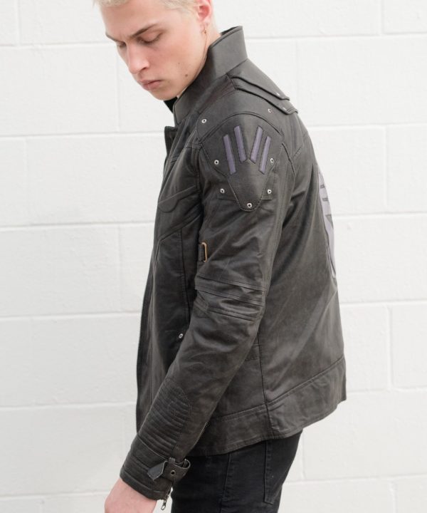 Mens Transformers Decepticon Shield Leather Jacket Black Armor