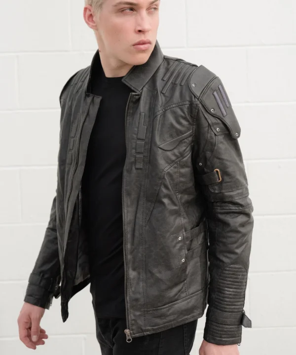 Mens Transformers Decepticon Shield Leather Jacket Black Armor