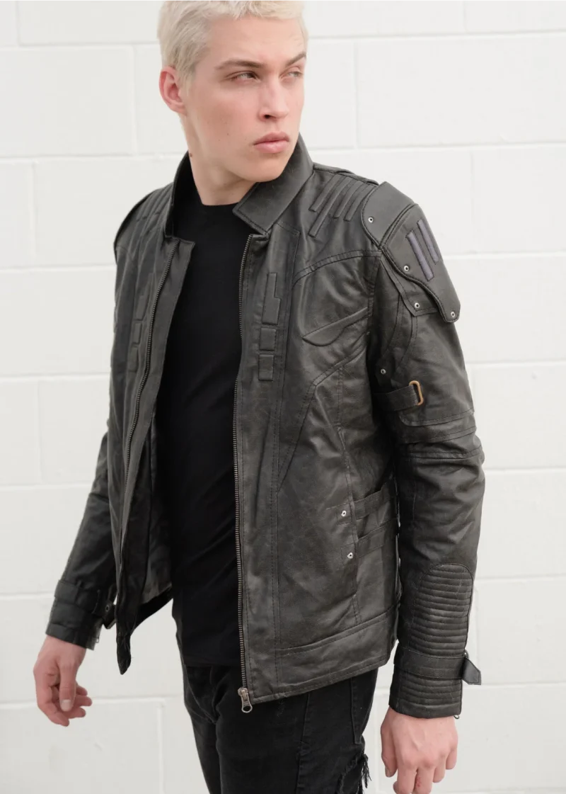 Mens Transformers Decepticon Shield Leather Jacket Black Armor
