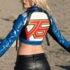 Womens Soldier 76 Crop Top Leather Jacket blue