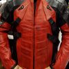 Mens Deadpool Leather Motorcycle Jacket Red and Black Armored