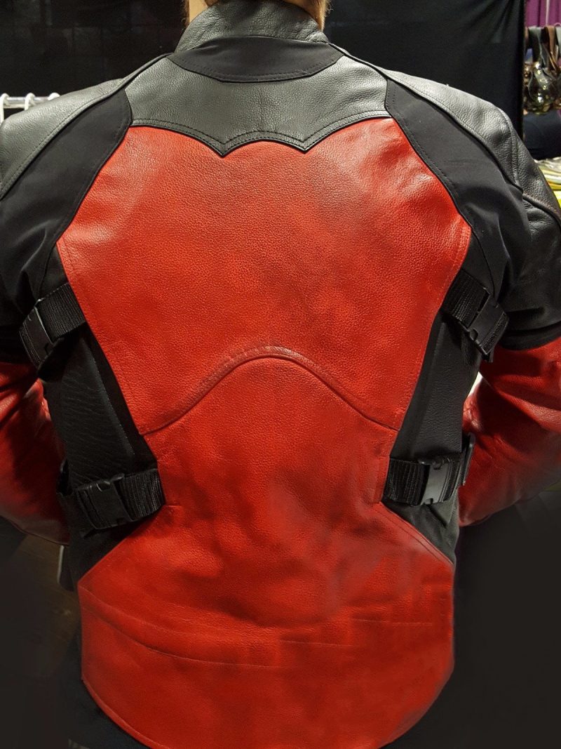 Mens Deadpool Leather Motorcycle Jacket Red and Black Armored