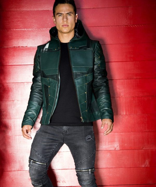 Mens Green Arrow Leather Jacket