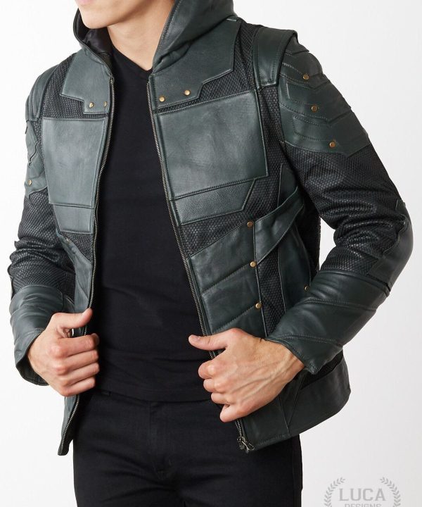 Mens Green Arrow Leather Jacket