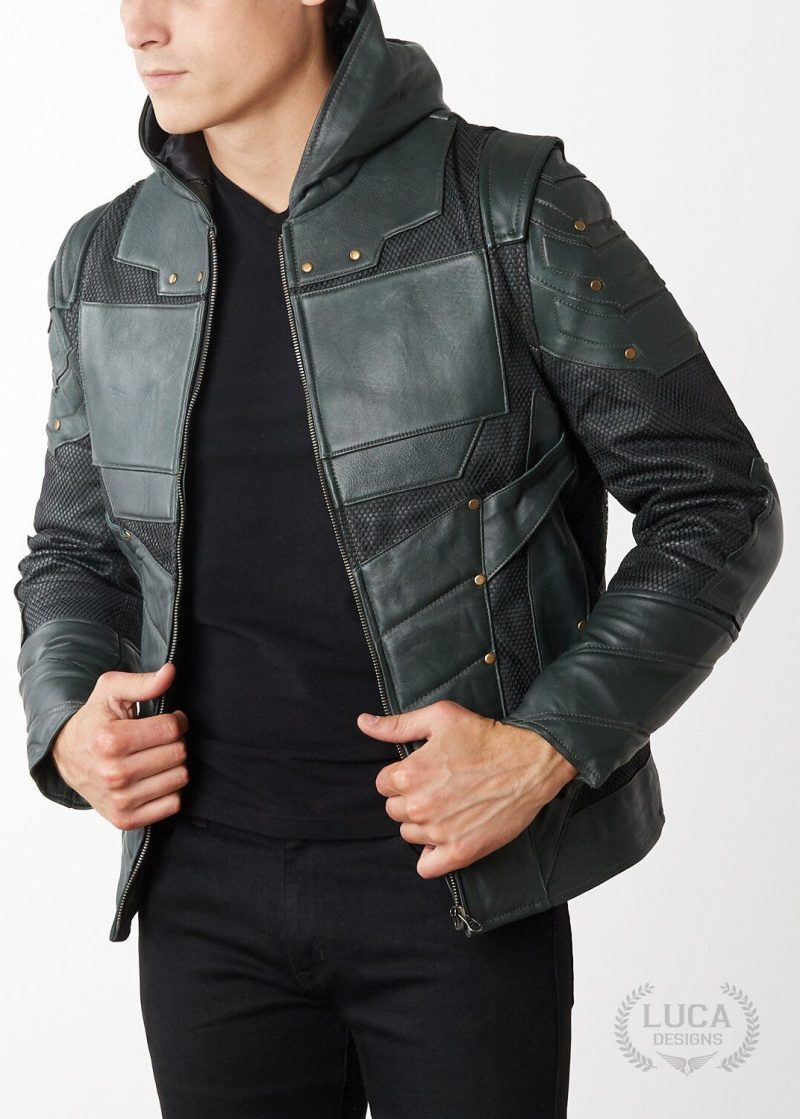 Mens Green Arrow Leather Jacket