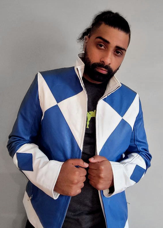 Mens Power Rangers Classic Leather Jacket Blue