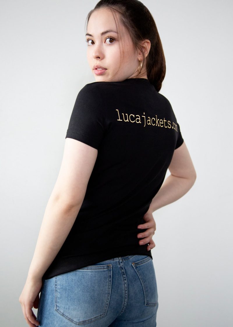 Womens Luca Designs Black & Gold Logo Graphic T-Shirt Back