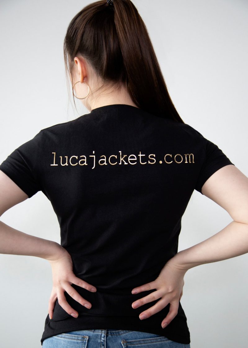 Womens Luca Designs Black & Gold Logo Graphic T-Shirt Back