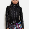 black leather corset spandex jacket