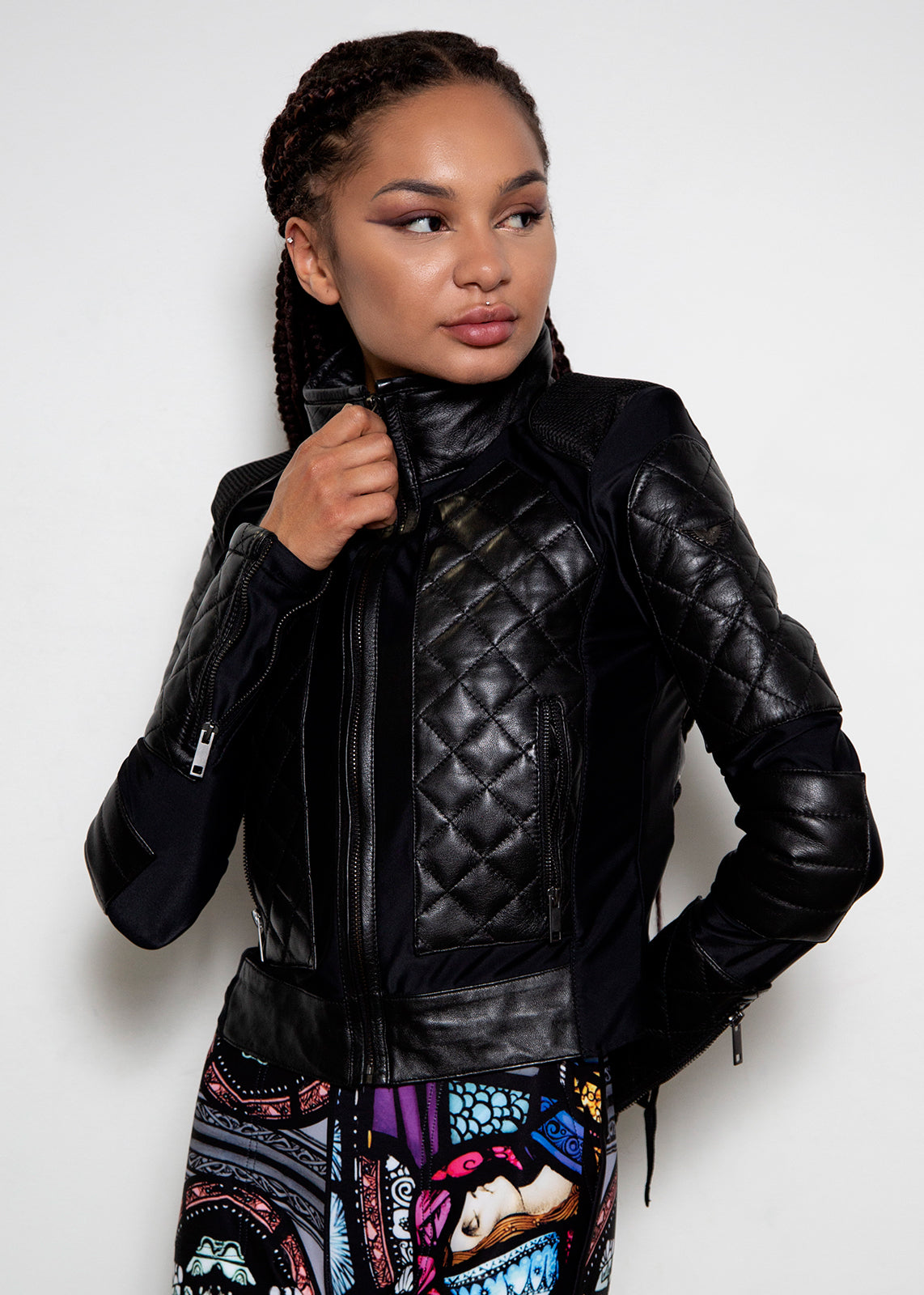 black corset moto leather jacket womens