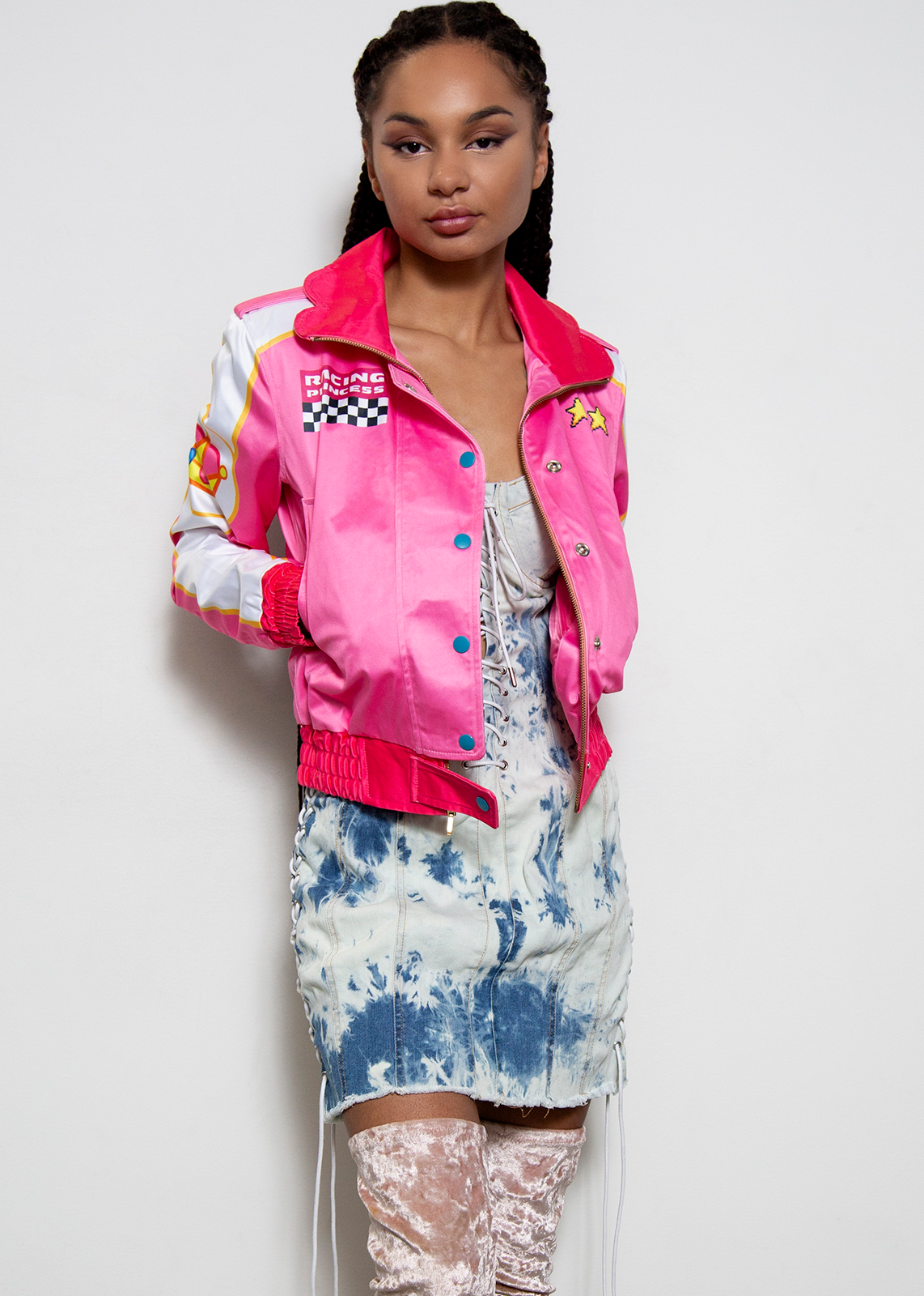 Cuty Doll Women Biker Celebrity Lace Sleeve Bomber Jacket Coat Outwear Kawaii