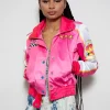 black barbie pink racing bomber jacket