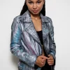 Womens Hand-painted Metallic Color Splash Leather Jacket