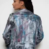 Womens Hand-painted Metallic Color Splash Leather Jacket