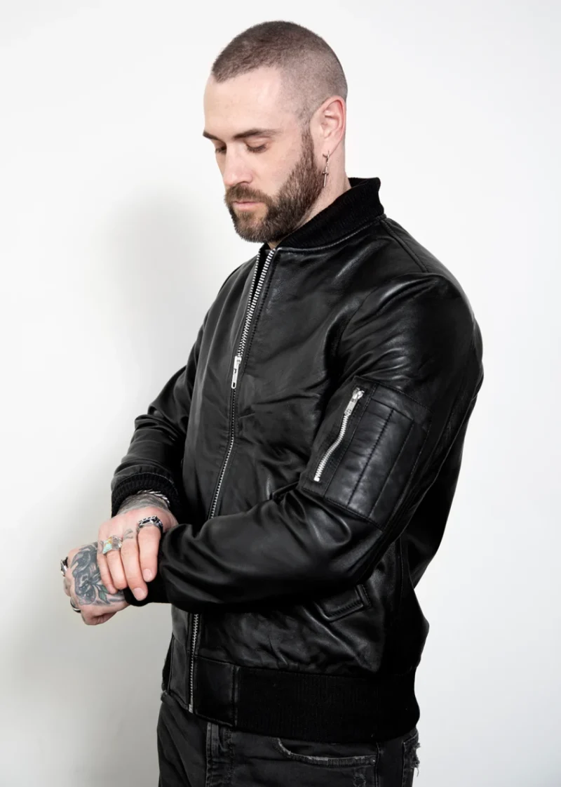 classic genuine leather black bomber jacket