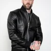 black leather bomber for men