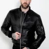 black diesel leather bomber jacket men