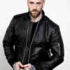 mens black classic rapper leather bomber jacket