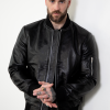 best black leather bomber outfit for mens