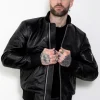 mens designer black bomber leather jacket