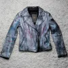 Womens Hand-painted Metallic Color Splash Leather Jacket
