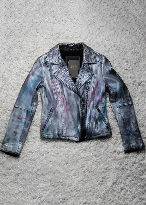 Womens Hand-painted Metallic Color Splash Leather Jacket