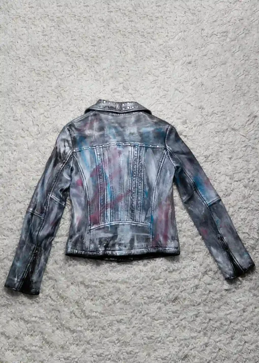 Womens Hand-painted Metallic Color Splash Leather Jacket