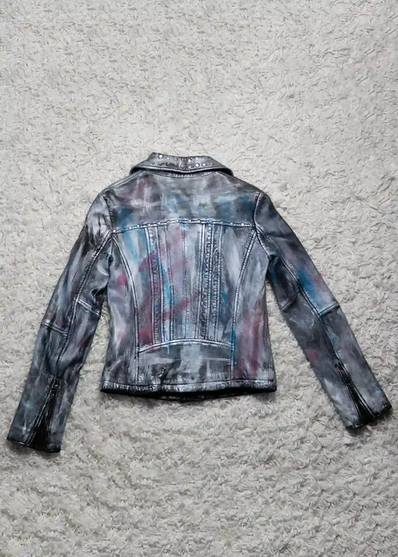 Womens Hand-painted Metallic Color Splash Leather Jacket