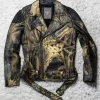 hand-painted gold triangle designer real leather jacket