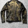 Mens Hand-painted Black Gold Studded Moto Leather Jacket - Polygons