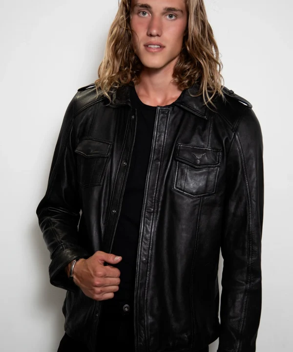 black draco nero genuine leather shirt mens
