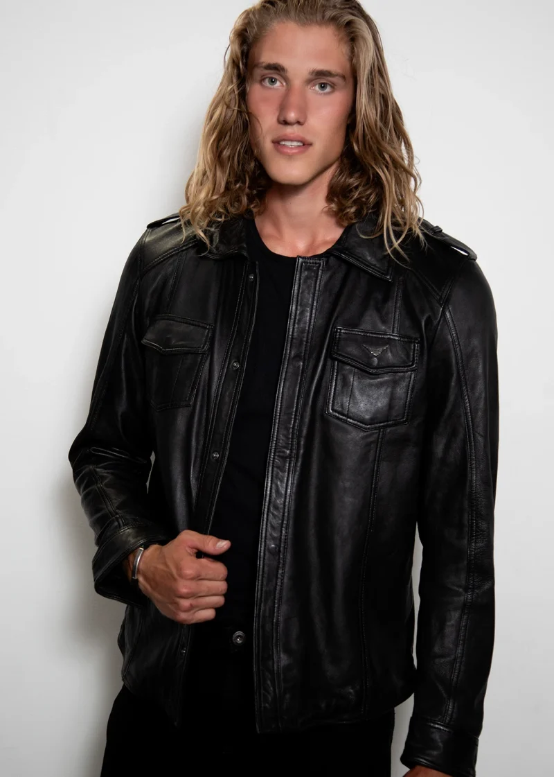 black draco nero genuine leather shirt mens