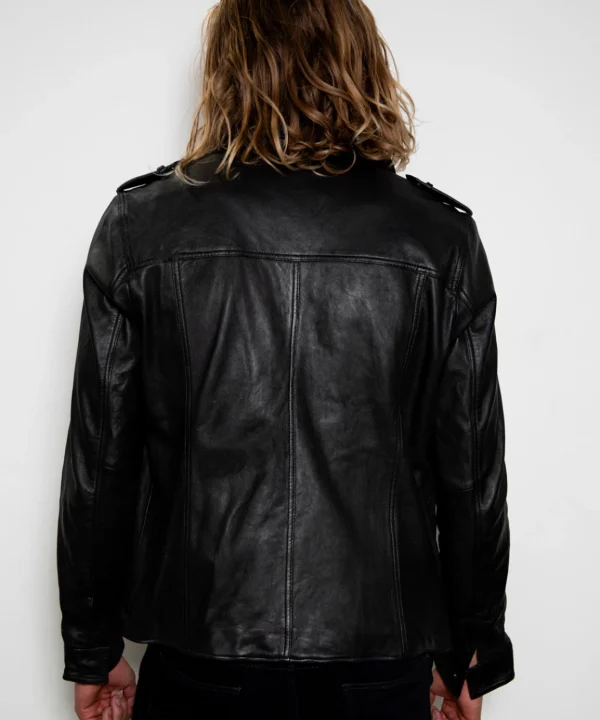 black napa leather designer shirt mens