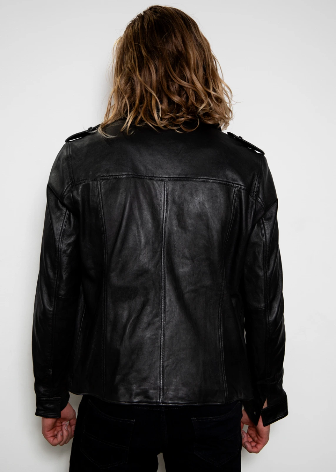 black napa leather designer shirt mens