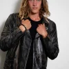 Mens Hand-Painted Bronze Zippered Leather Jacket