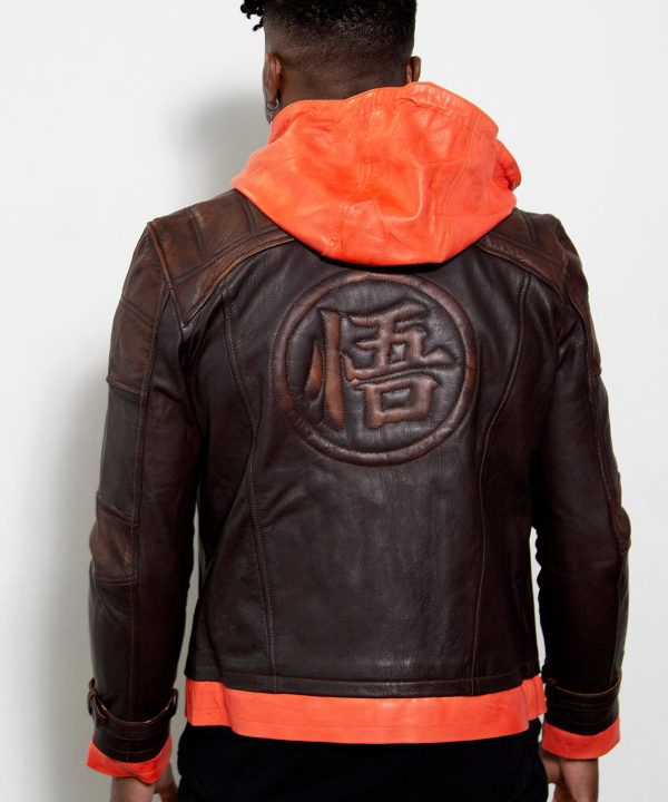 goku orange turtle school hooded real leather jacket