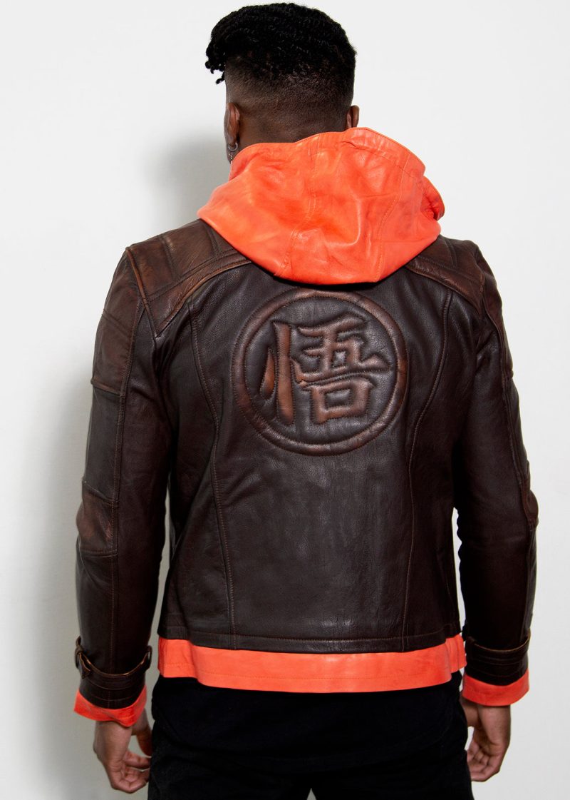 goku orange turtle school hooded real leather jacket